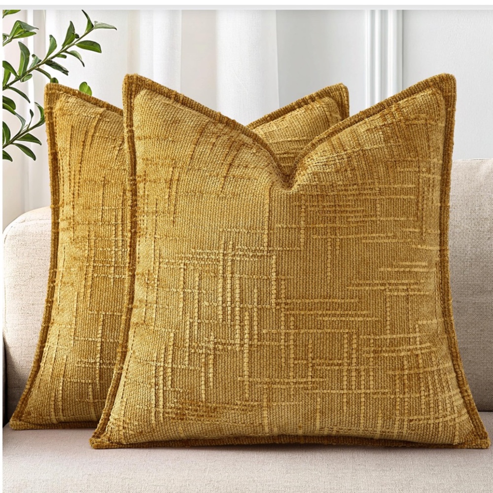 Slubby Neutral Decorative Square Pillow Covers Mustard Yellow 18x18” (2-pack)